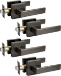 KNOBWELL 4 Pack Black Satin Passage Interior Door Knob with Lever Hallway Closet Door Handle Gunmetal Black