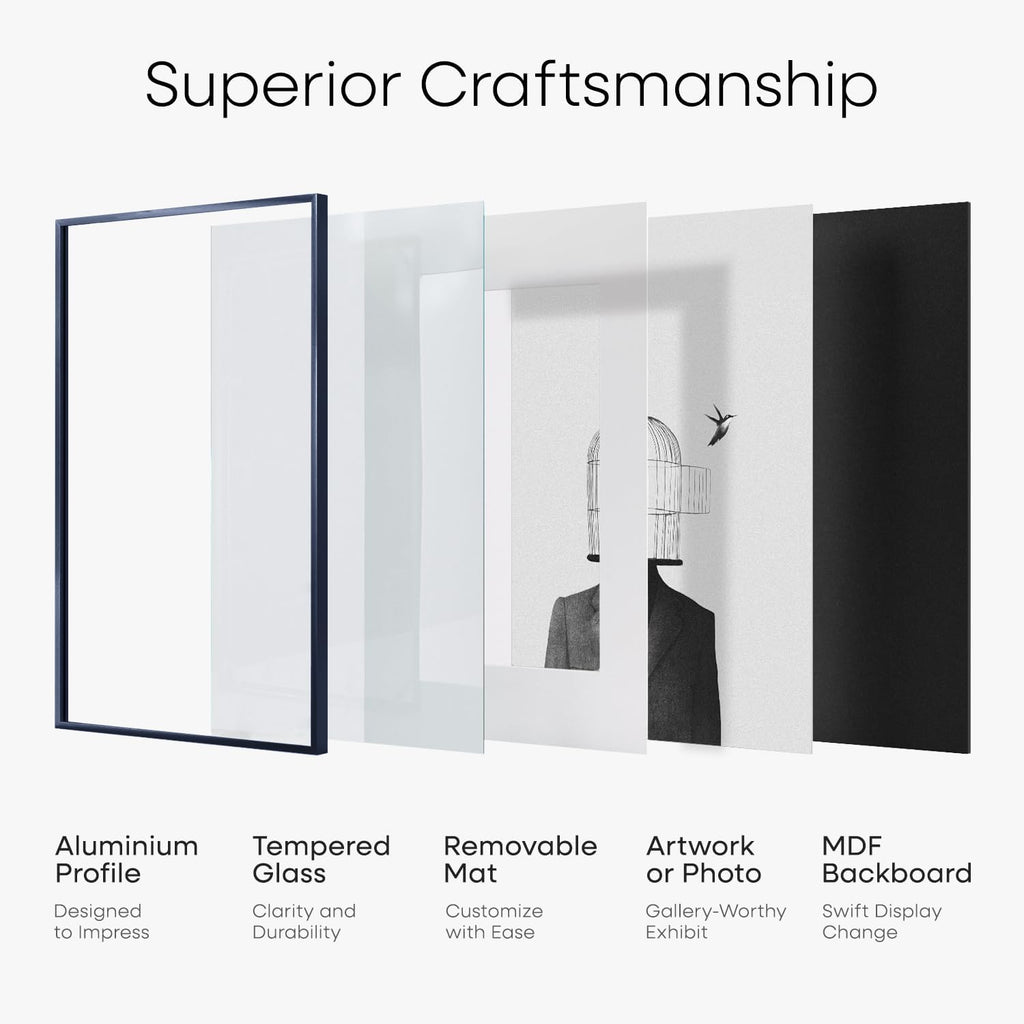 Homeforia 27x40 Poster Frame Navy Blue, High End Metal 27x40 Large Picture Frames with Mat 24x36 inch Photo, 27 x 40 Thin Frame Matted to 24 x 36 Print, 40x27 Frame, Tempered Glass, Wall Kit, Set of 1
