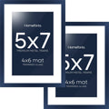 Homeforia 5x7 Picture Frame Navy Blue, High End Metal 5 x 7 Frames with Mat 4 x 6 for Print, 5by7 Desk Frame Matted to 4x6 inch Photo, 5 by 7 Wall or Tabletop Frame, Tempered Glass, Wall Kit, Set of 2