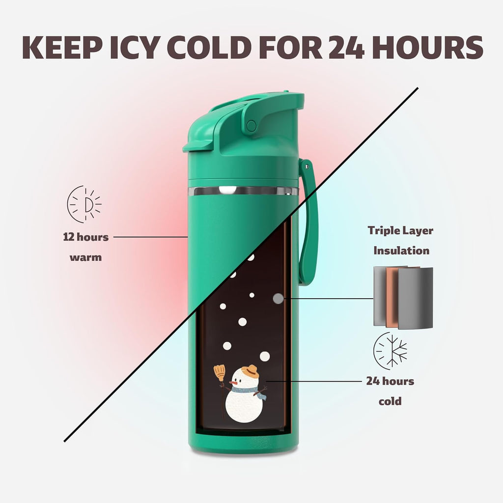 OISIZ Insulated Water Bottle 20 oz with 2 in 1 Spout and Straw Lid,One Click Safety Lock,100% Leakproof,Keep Cold 24H,Vacuum Stainless Steel Water Bottle for School,Travel and Sports,Dishwasher Safe