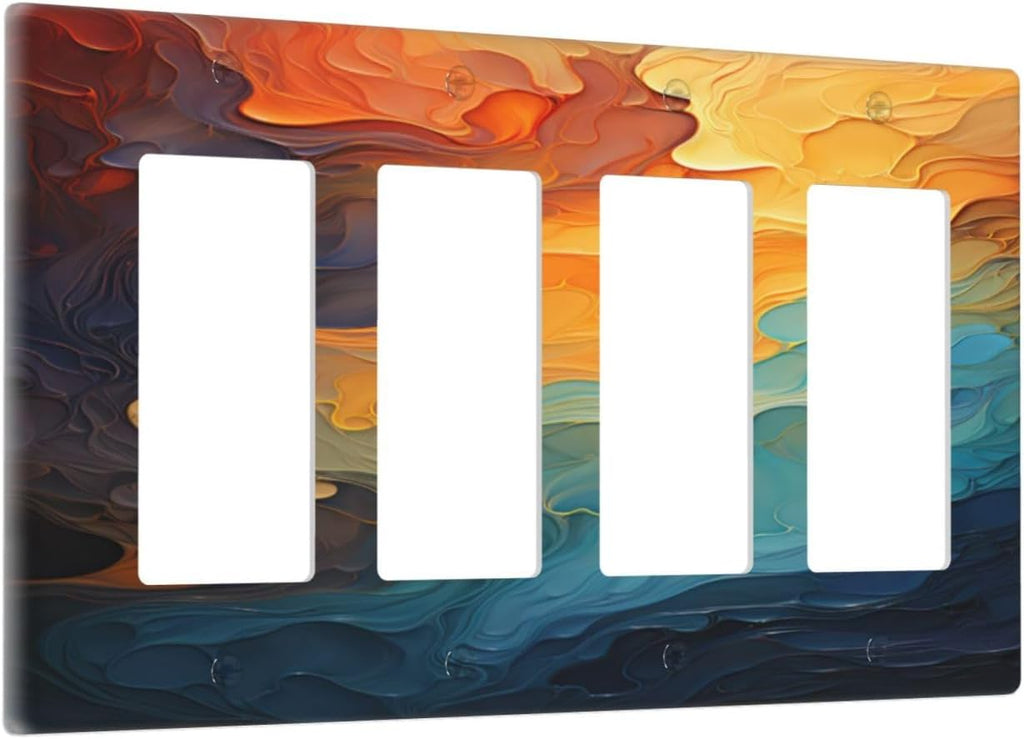 Abstract Colorful Modern Luxury Rainbow 4 Gang Wall Plates Outlet Covers Quad Rocker Light Switch Cover Plate Decorative Switch Plates GFCI Electrical Faceplate for Bathroom Bedroom Decor 4.5 X 8 IN