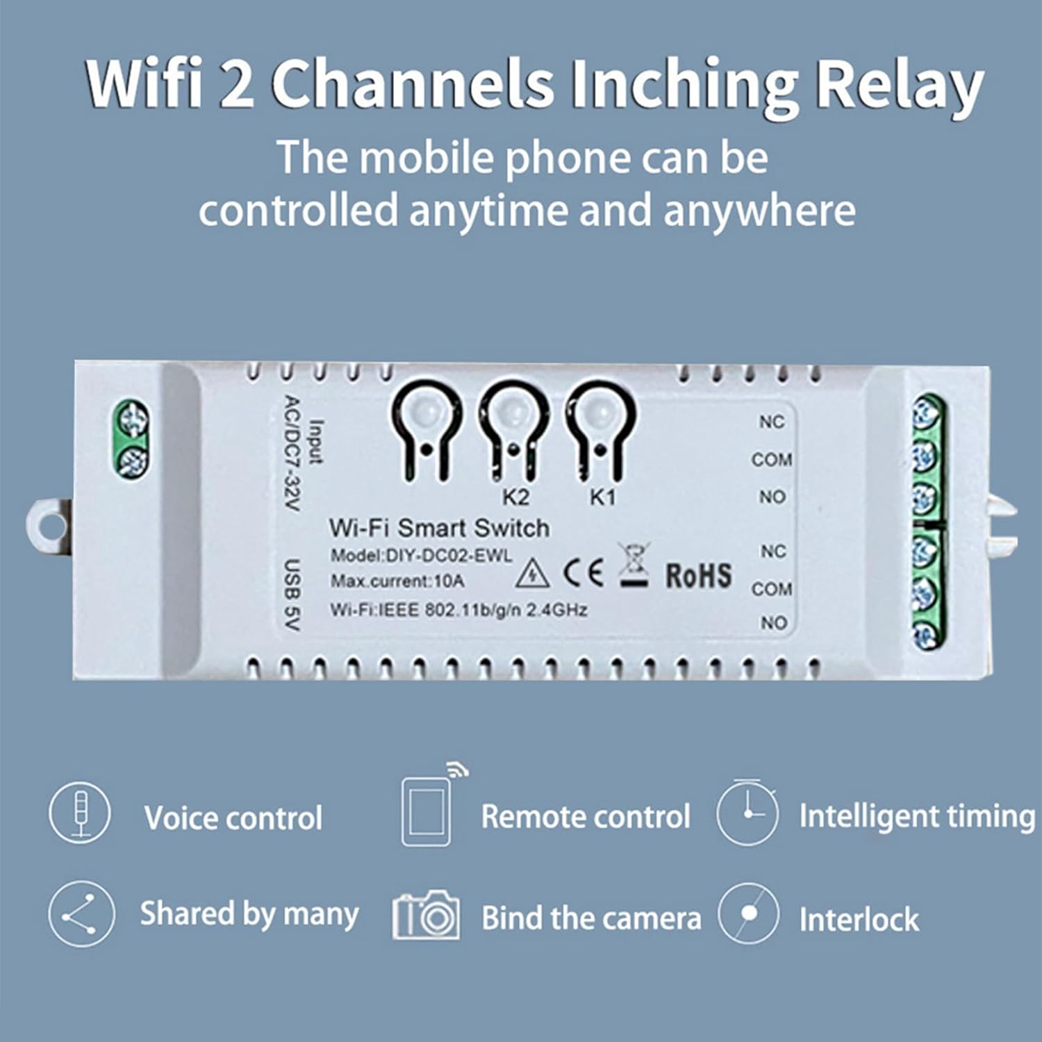 6X 2CH WiFi Smart Switch DIY APP 85-265V USB 5V 2.4G WiFi Home Automation Module for Home