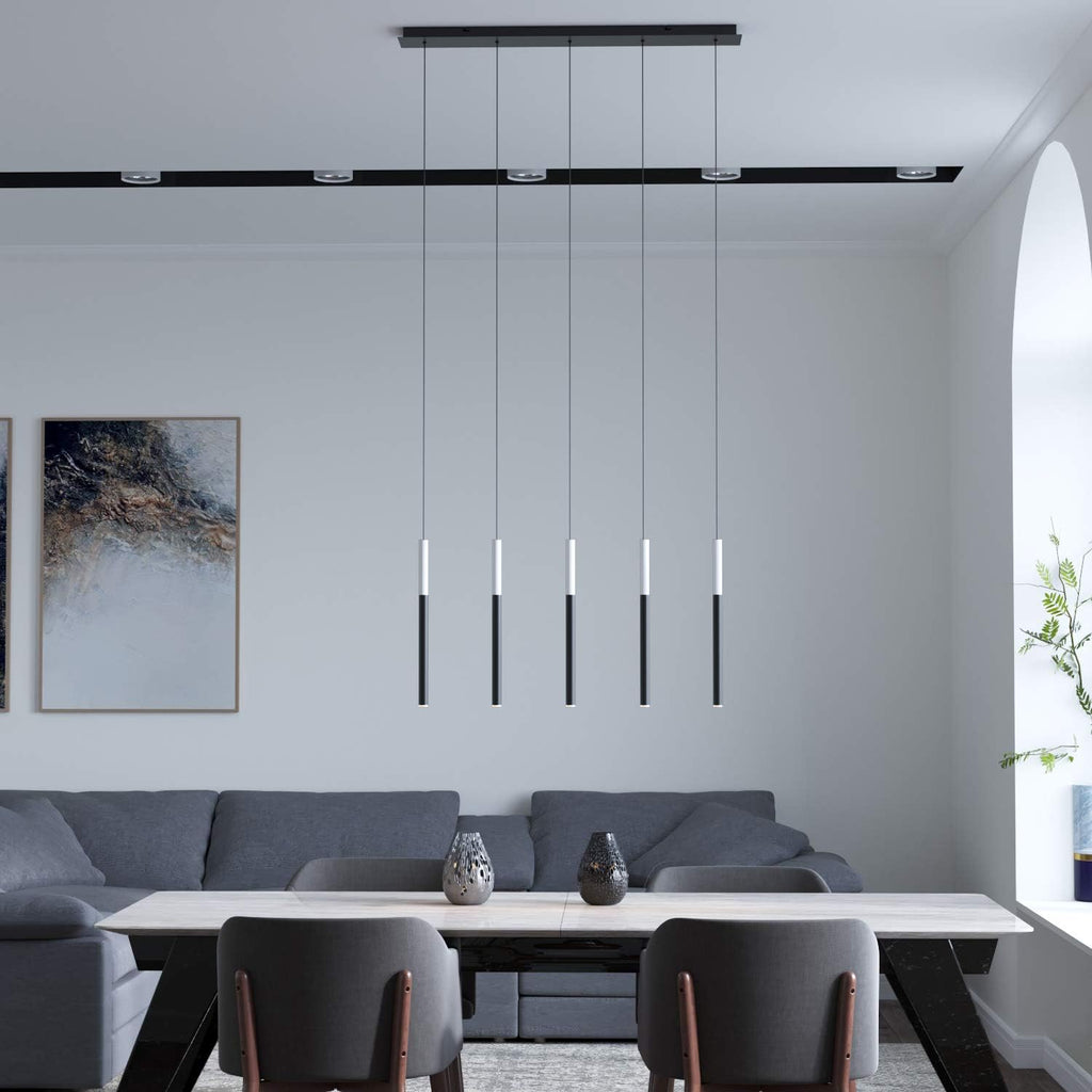 ALTAIR 5 Mini Pendant Lighting White-Black - LED Hanging Light Fixture for Kitchen Island, Bar, Foyer - Cluster Pendants - Dimmable, Adjustable Wire, Lamp Bulb Included
