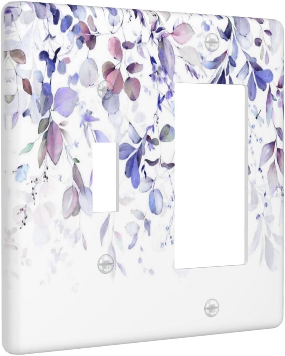 Purple Eucalyptus Watercolor Floral Rustic Leaf Outlet Covers 1 Toggle 1 Rocker Combination Decorative Wall Plate Electrical Switch Plates Light Switch Cover Plate for Farmhouse Home Decor