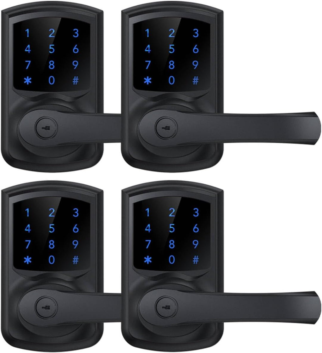 HIDALIFE Keyless Entry Door Lock with Keypad and Handle for Front Doors, Touchscreen, Anti-peep Password, Auto-Locking, Matte Black 4 Pack