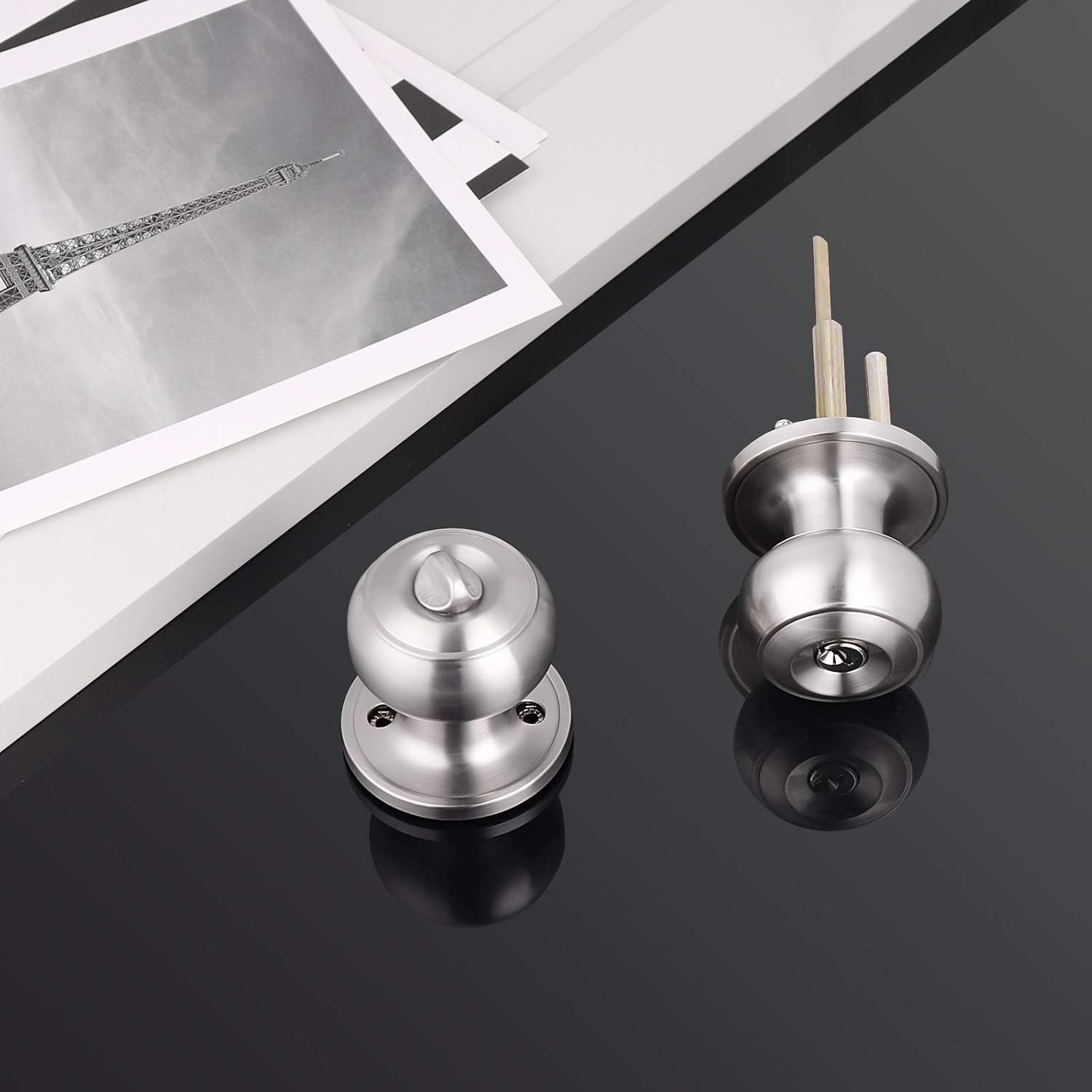 Gobrico 2 Pack Falt Ball Satin Nickel Finished Entry Door Locksets with Same Key Keyed-Alike Exterior Door Knobs