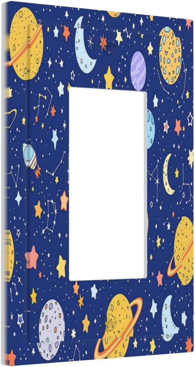 Stars Starry Night Sun Moon Planet Constellations Decorative Outlet Covers 1 Gang Single Rocker Light Switch Cover Plate Wall Plates GFCI Faceplate for Bedroom Bathroom Decor