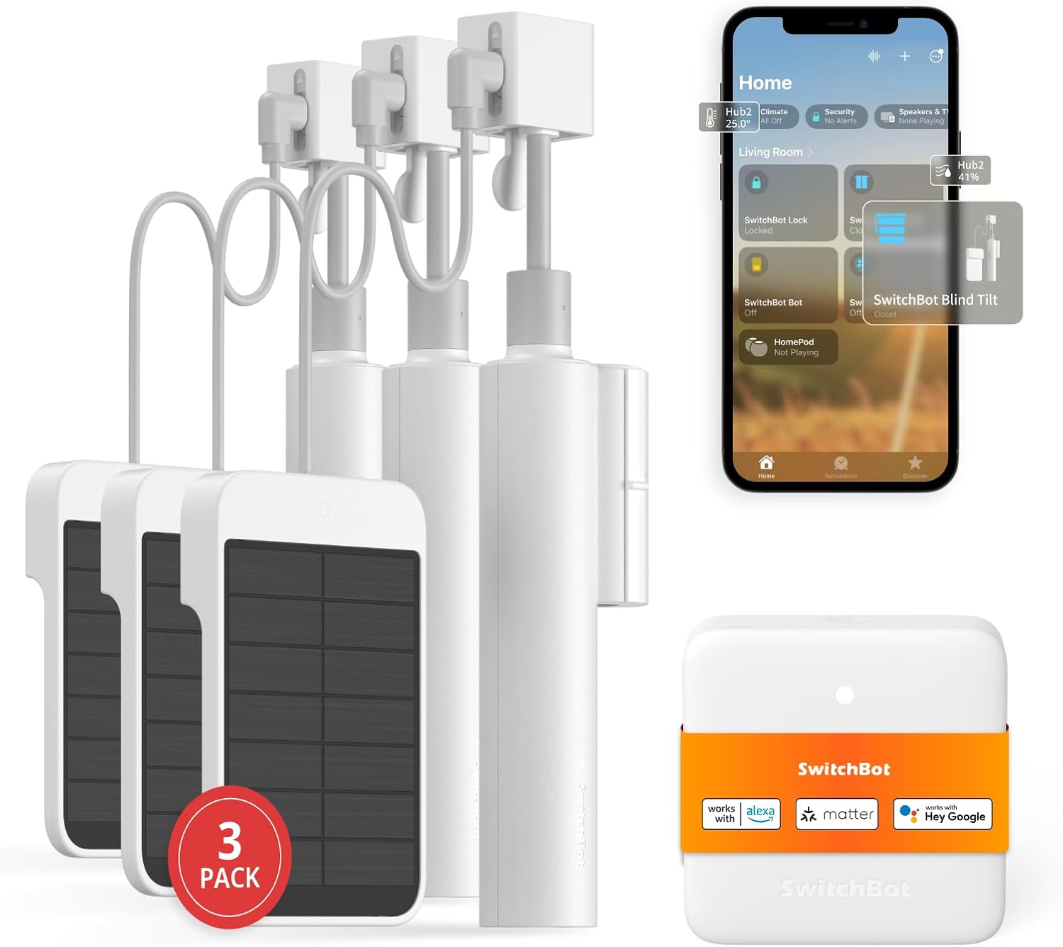 SwitchBot Smart Electric Motorized Blinds Kit with Hub Mini Matter-2.4G WiFi Remote Control, Solar Powered, Compatible with Alexa, Google Home and Siri, Light Sensing Control, Unlimited Group Control