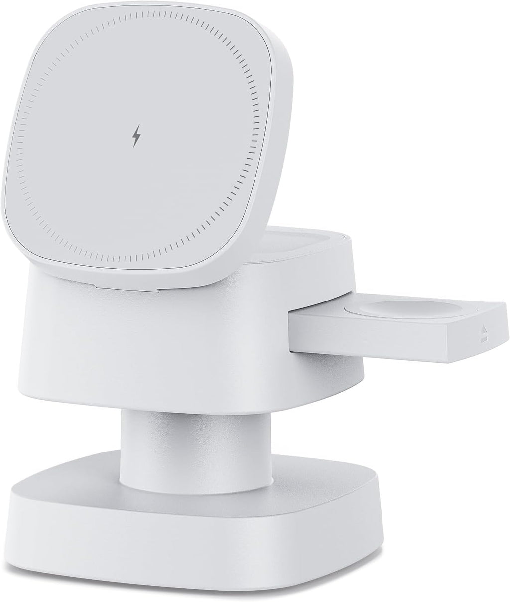 4 in 1 Magnetic Wireless Charging Station,15W Fast Charging with Adjustable Night Light,3 in 1 Wireless Charging Station for iPhone 17/16/15/14/13/12/11 Pro Max & Apple Watch,AirPods (White)