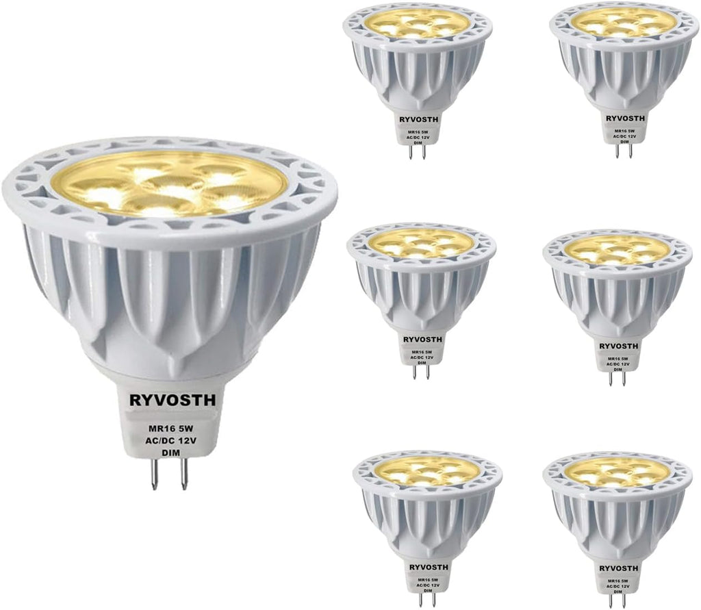 6-Pack MR16 Led Bulbs 5.5W Replace 35W 50W Halogen Equivalent,3000K Soft Warm White,12V Low Voltage MR16 GU5.3 Bulb Spotlights for Outdoor Landscape Flood Track Lighting, Dimmable