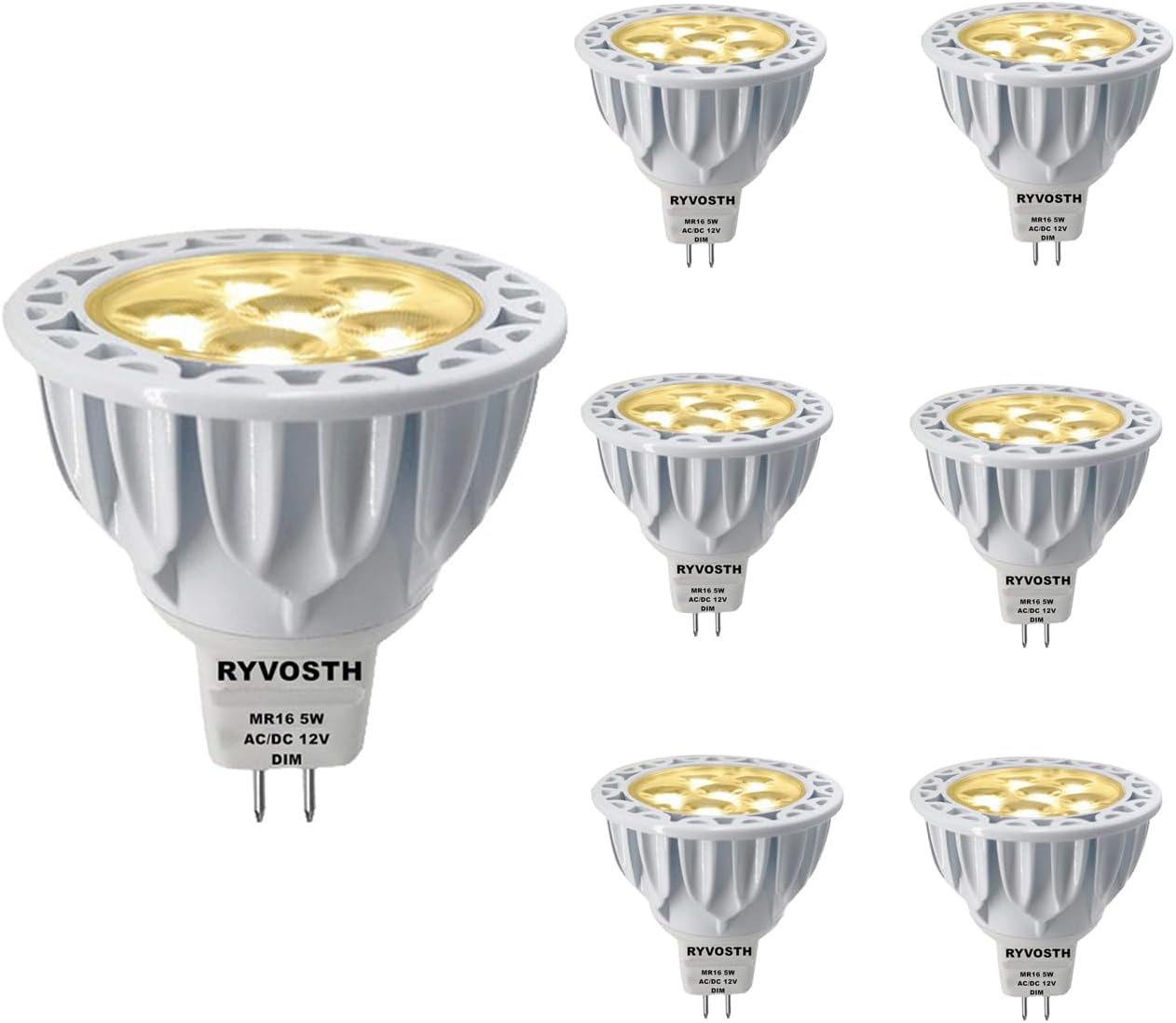 6-Pack MR16 Led Bulbs 5.5W Replace 35W 50W Halogen Equivalent,3000K Soft Warm White,12V Low Voltage MR16 GU5.3 Bulb Spotlights for Outdoor Landscape Flood Track Lighting, Dimmable