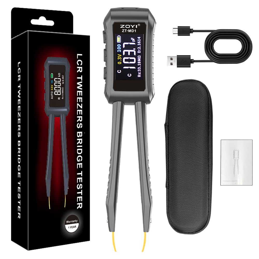 LCR Meter Zoyi MD1 Bridge SMD Test Clip with OLED Display, Auto Identification, 10mΩ-10MΩ Resistance, 1pF-20mF Capacitance, 1uH-60H Inductance, Lithium Battery Powered, Portable for Electronic Repairs