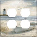 Decorative Outlet Covers Seascape Painting with Lighthouse Boats 2 Gang Wall Plate Double Duplex Receptacle Light Switch Covers Switch Plate Cover for Bedroom Home Decor