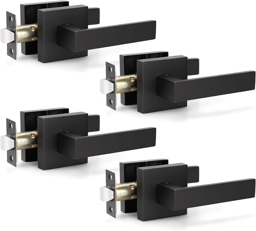 KNOBWELL Matte Black Door Handles 4 Pack, Levers Passage Door Knobs, Interior Door Handles for Closet/Hallway, Reversible for Left and Right