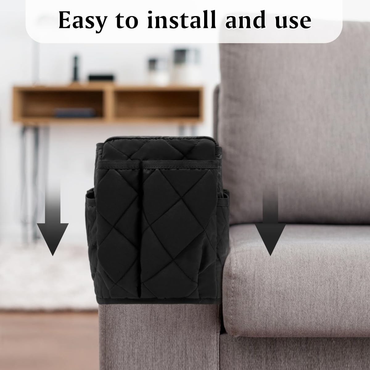 Remote Control Holder, Non Slip Bedside Armchair Caddy, Recliner Arm Caddy Armrest Organizer with 14 Pockets for Cell Phone TV Remote Control Magazines, Black