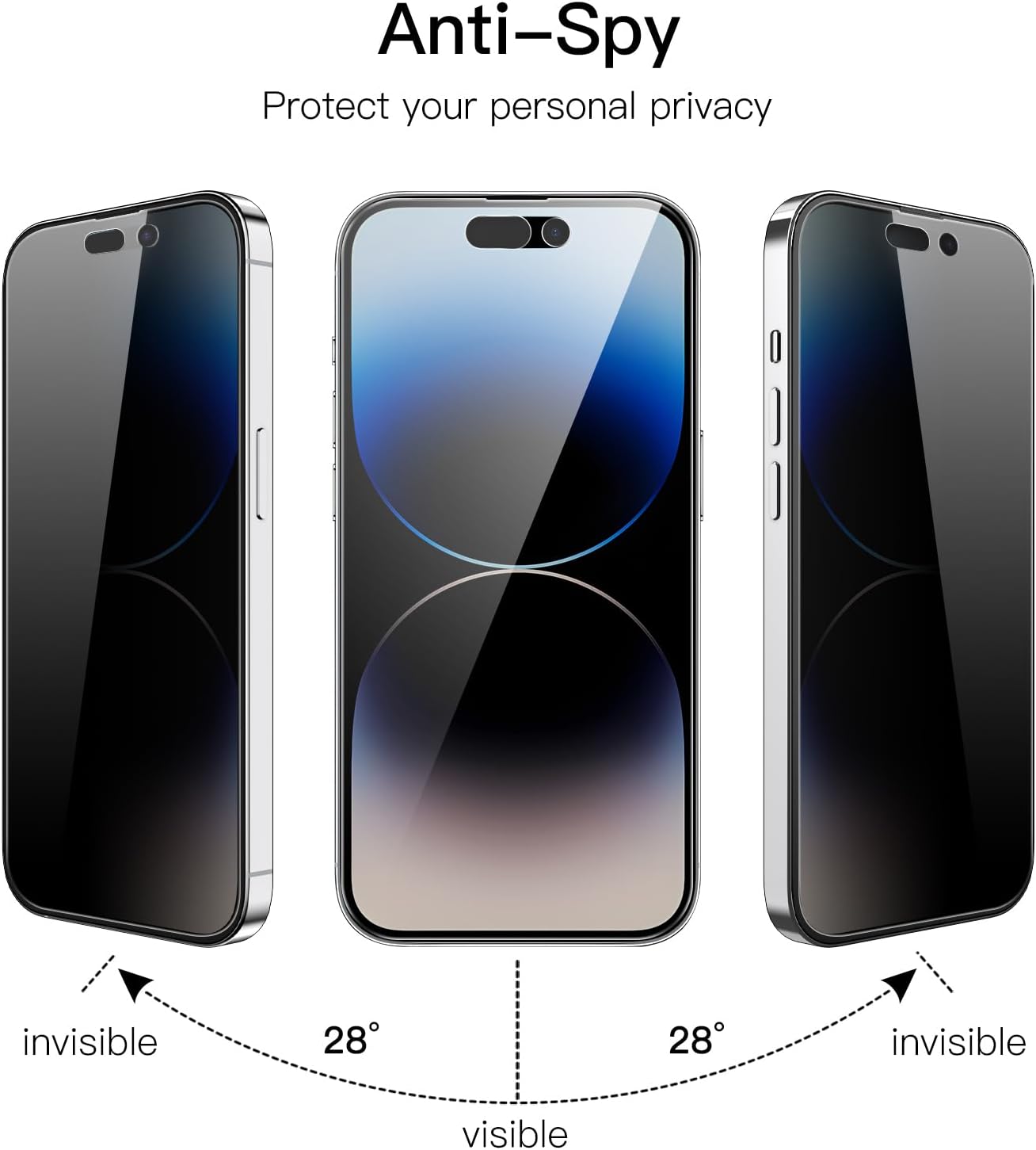 JETech Privacy Full Coverage Screen Protector for iPhone 14 Pro Max 6.7-Inch, with Camera Lens Protector, Anti-Spy Tempered Glass Film, 2-Pack Each
