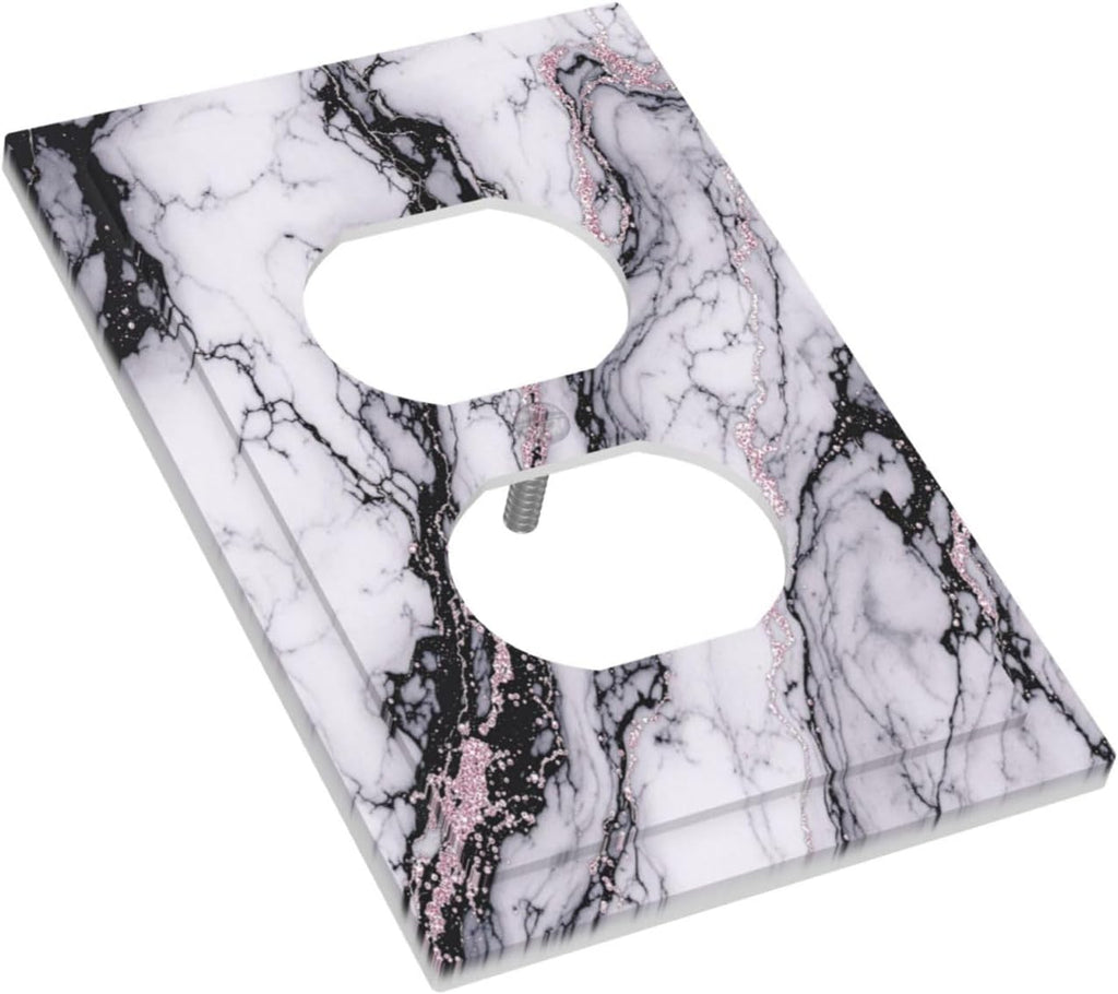 Outlet Covers White Marble Pattern Black Lines Pink Lines 1 Gang Duplex Wall Plate Decorative Switch Plates Electrical Receptacle Faceplate Light Switch Cover for living Room Office Decor