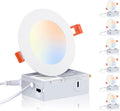 CLOUDY BAY 6 Pack 4 Inch 5CCT Ultra-Thin LED Recessed Ceiling Light with Junction Box,2700K/3000K/3500K/4000K/5000K Selectable,10W Dimmable Canless Wafer Downlight,White,650LM High Brightness