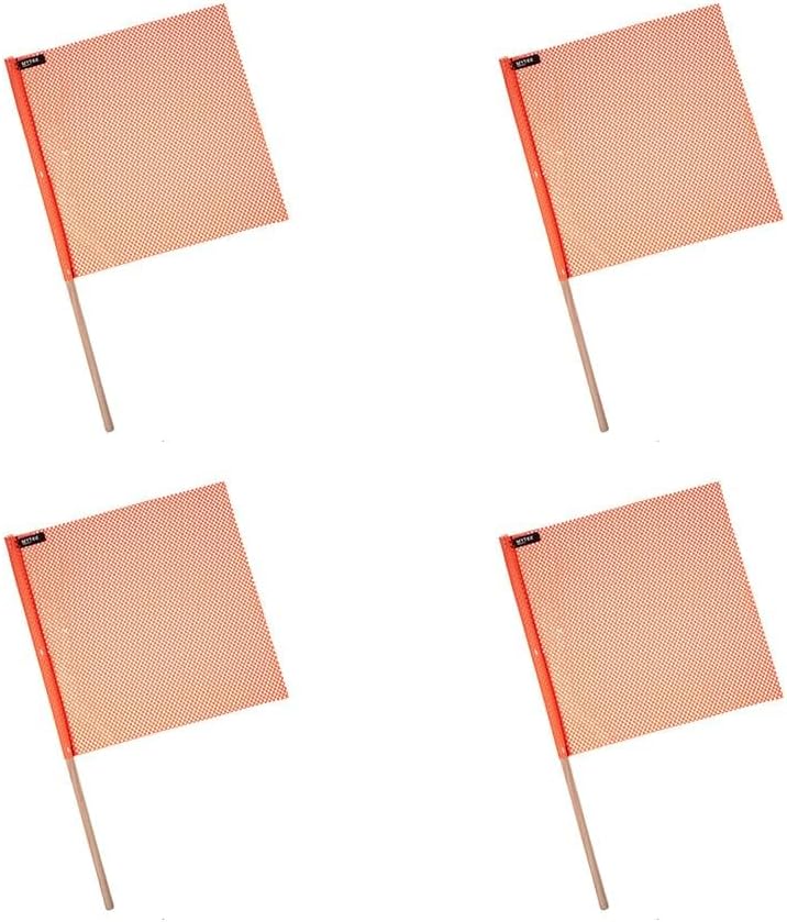 Mytee Products (4 Pack) 18"x18" Orange Safety Flags for Truck Loads w/Dowel - DOT Compliant Jersey Mesh Warning Flags on Stick for Oversize Wide Load, Construction, Road Traffic, Pedestrian Signs
