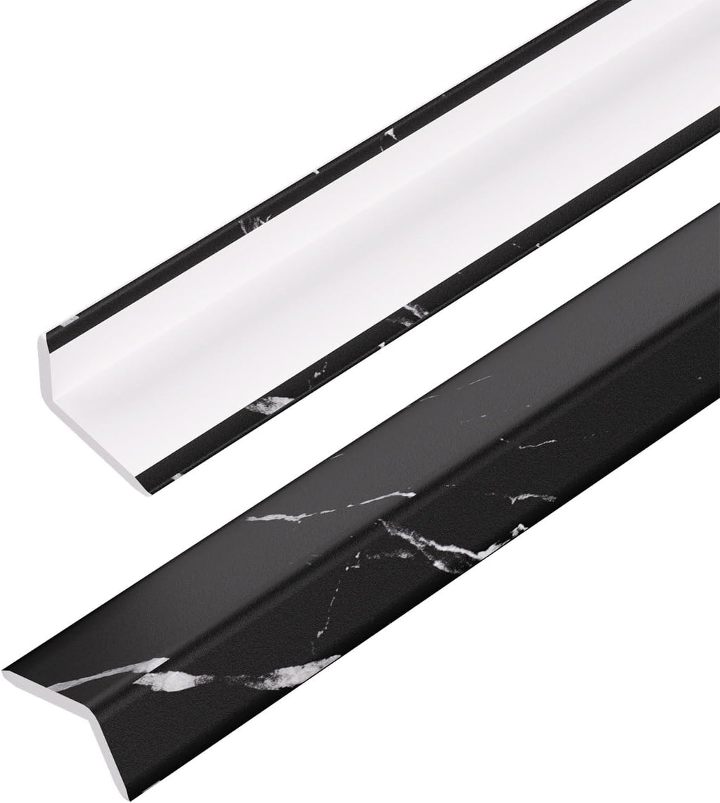OUZUGIE 8-Pack 57 Inches, WPC Slat Wall Panel Trim,Corner Guard for Low Grille (Black Marble-1)