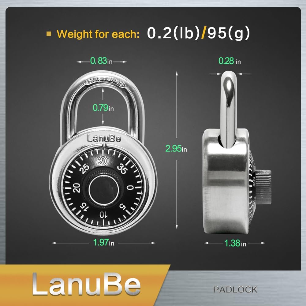 LanuBe Lock Standard Dial Combination Lock, 2 in. Wide, with Different Combinations, Black Turnplate, Pack of 24; Lock for School, Employee, Gym & Sports Locker, Case, Toolbox, and so on