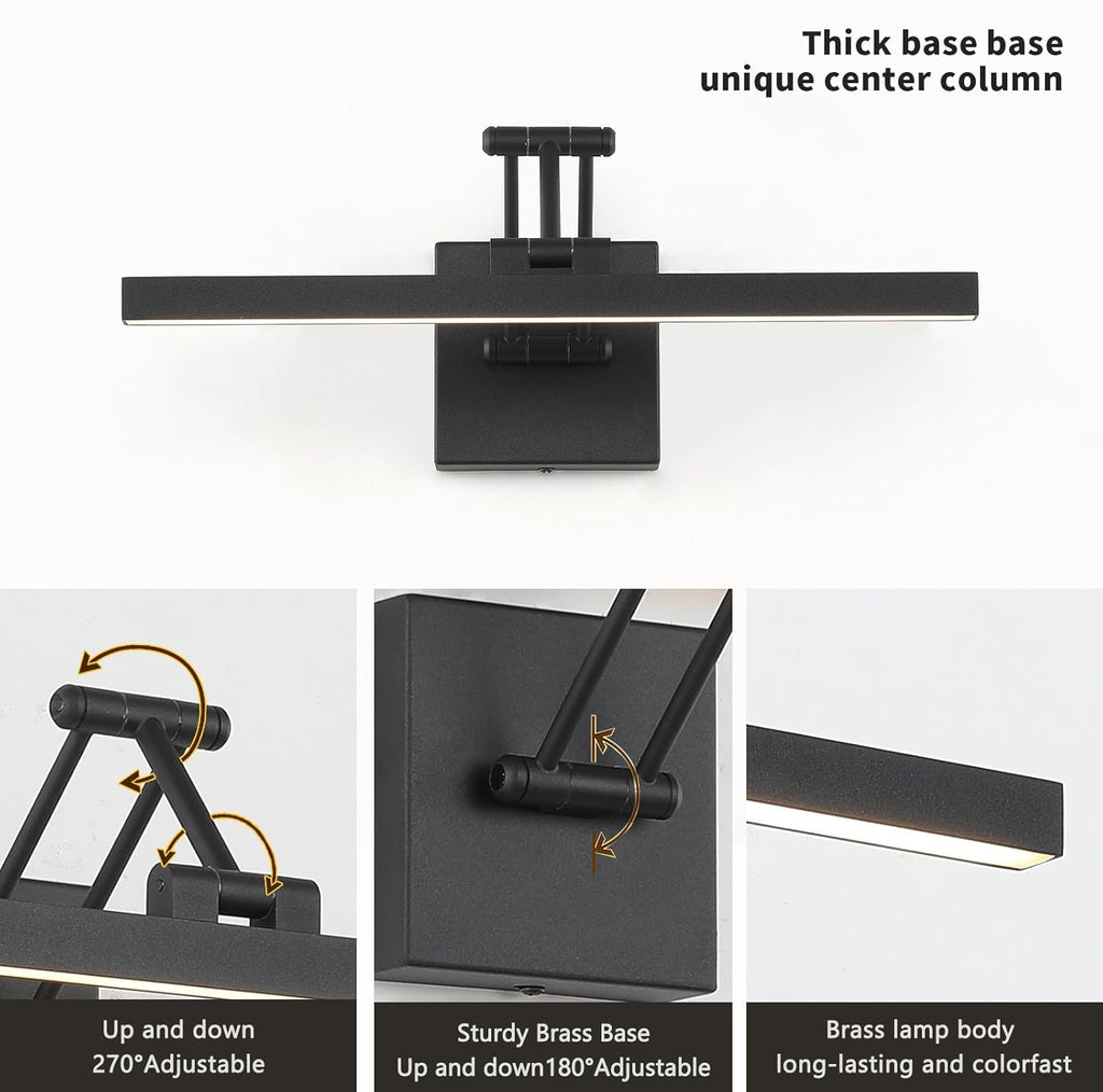 Hard-Wired Picture Light Dimmable LED Picture Lights for Paintings 15.7" Inch Black Metal Body Wall Pictures with Adjustable Swing Arm Art Display Lamps 7W 3000K Warm White Book Light