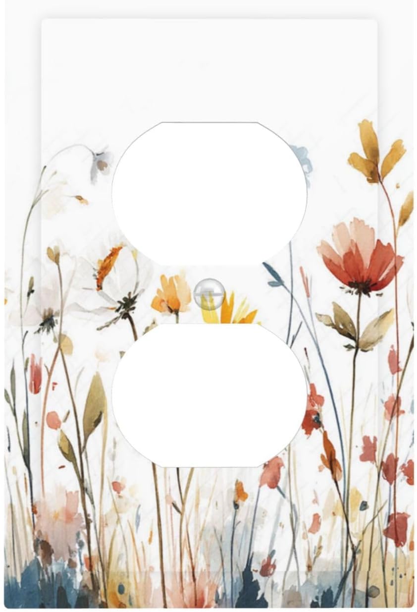 Watercolor Wildflower Colorful Floral Plant Outlet Covers 1 Gang Duplex Light Switch Cover Decorative Switch Plates Electrical Receptacle Faceplate Wall Plate for Bed Room Living Room Decor