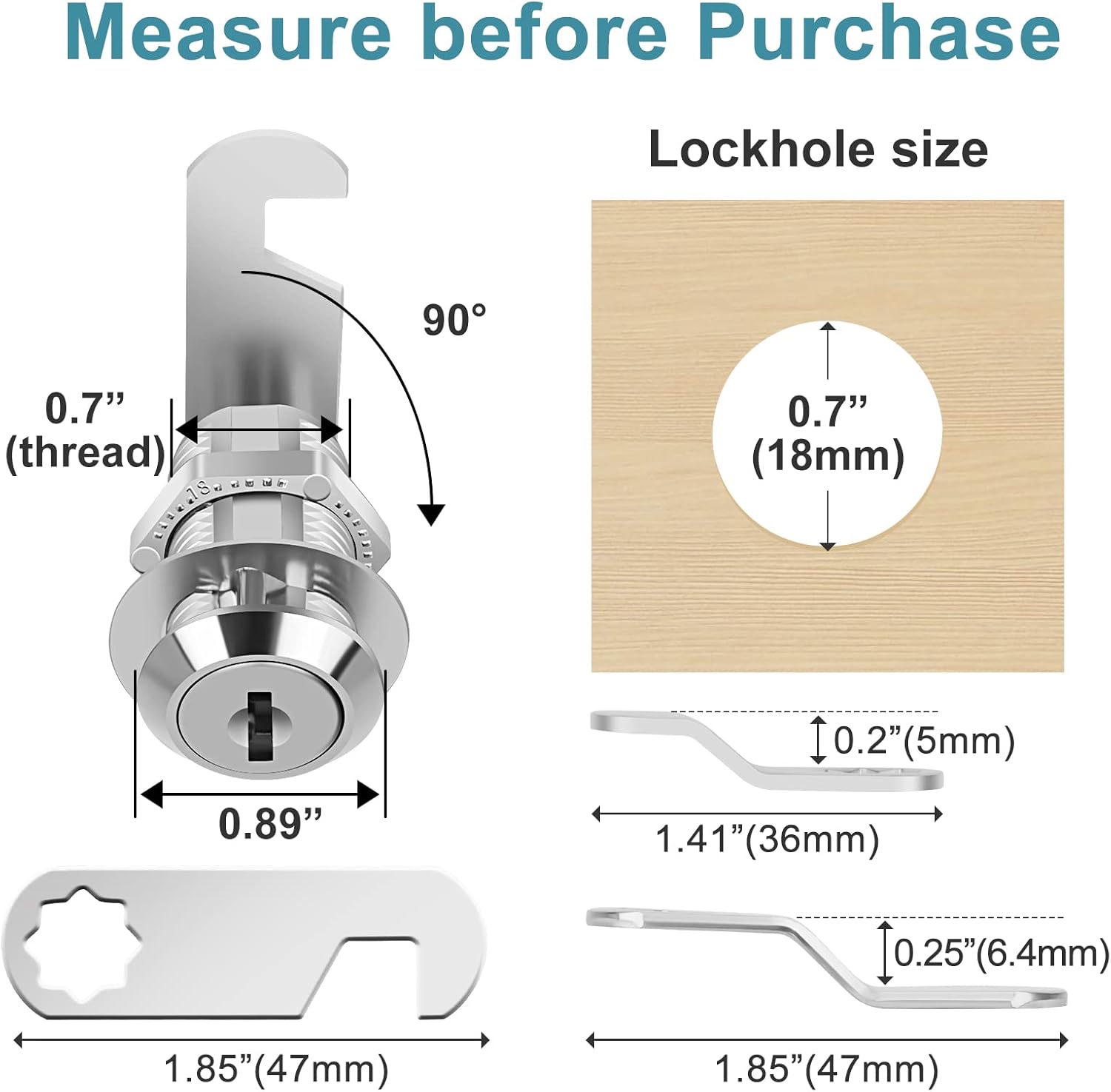 Cam Locks Cabinet Locks Keyed Alike, 1-1/8'' (Length) Cylinder Secure Files Drawers RV Storage Locks Replacement Set, Zinc Alloy Chrome Finish (1-1/8 Inch 16Pcs)