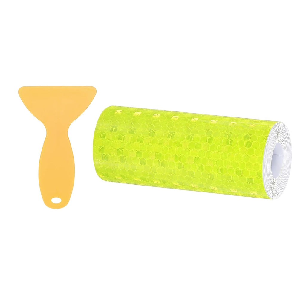 PATIKIL 4 Inch x 10 ft Reflective Tape, 1 Roll Waterproof Self Adhesive High Visibility Caution Warning Safety Tape Reflector with Scraper for Trucks Trailers Cars, Bright Yellow