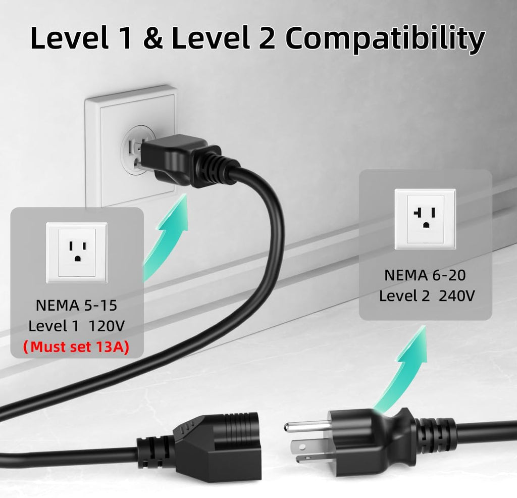 Level 2 & Level 1 EV Charger for Tesla Mobile Charing,16A,ETL Certified with 25ft Extension Cable,NACS Connector,NEMA 6-20P to 5-15P Adapter,Electric Car EV Charger for Tesla Model Y/X/3/S