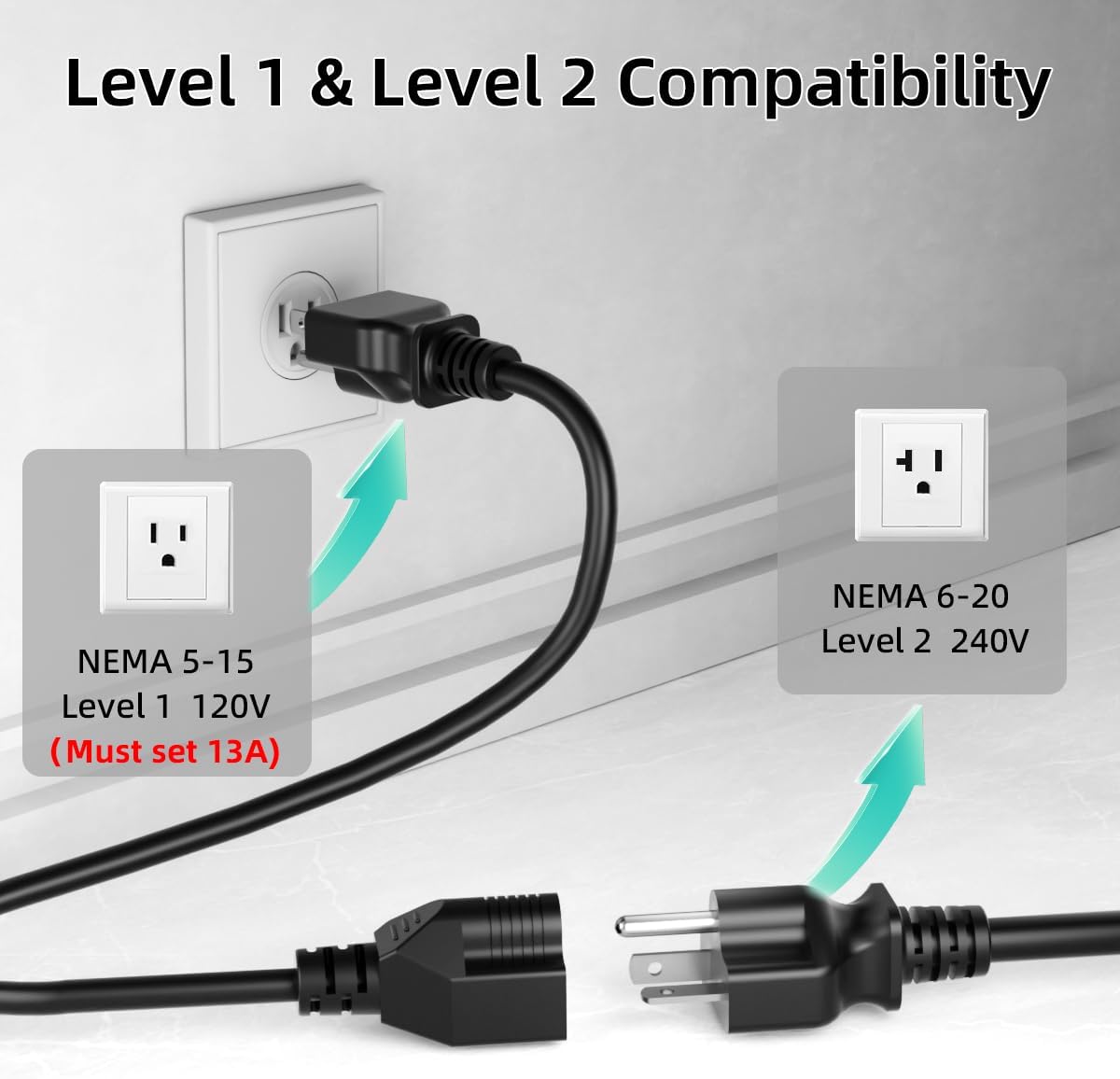 Level 2 & Level 1 EV Charger for Tesla Mobile Charing,16A,ETL Certified with 25ft Extension Cable,NACS Connector,NEMA 6-20P to 5-15P Adapter,Electric Car EV Charger for Tesla Model Y/X/3/S