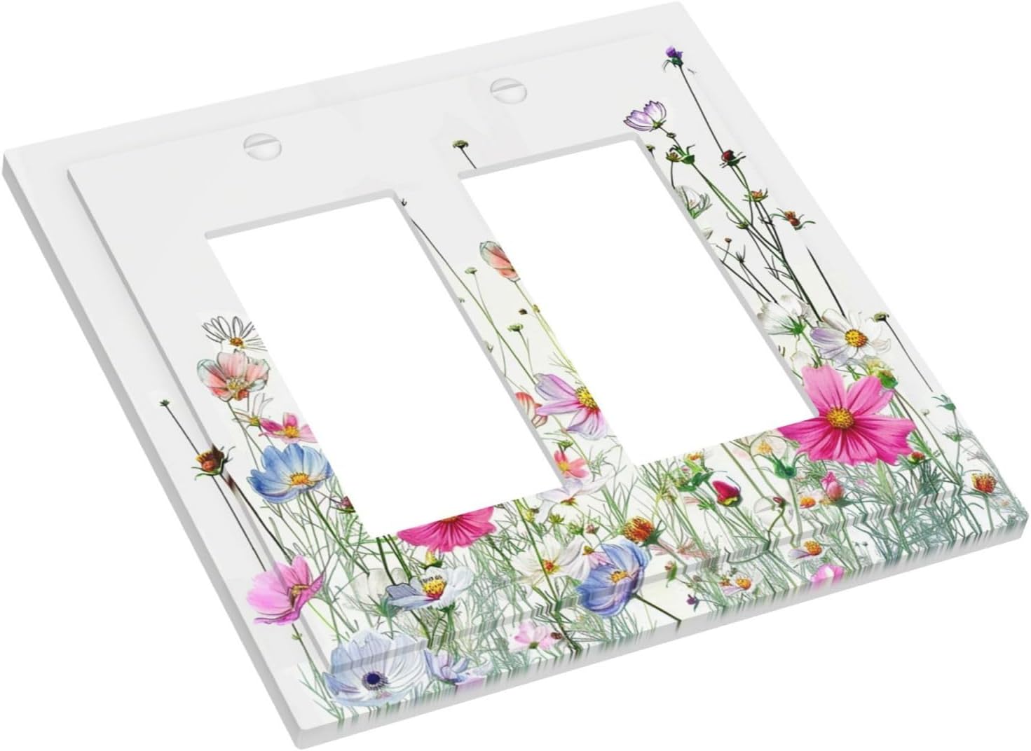 Decorative Outlet Covers Boho Colorful Flowering Plant Wild Flower 2 Gang Double Gfci Rocker Electrical Wall Panels Light Switch Cover Plate For Bed Room Living Room Decor