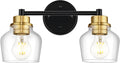 Emak Farmhouse 2-Light Bathroom Light Fixtures, Modern Black and Gold Vanity Lights with Clear Glass Shade for Bathroom, Mirror, VL122-BKBGD-CG-2
