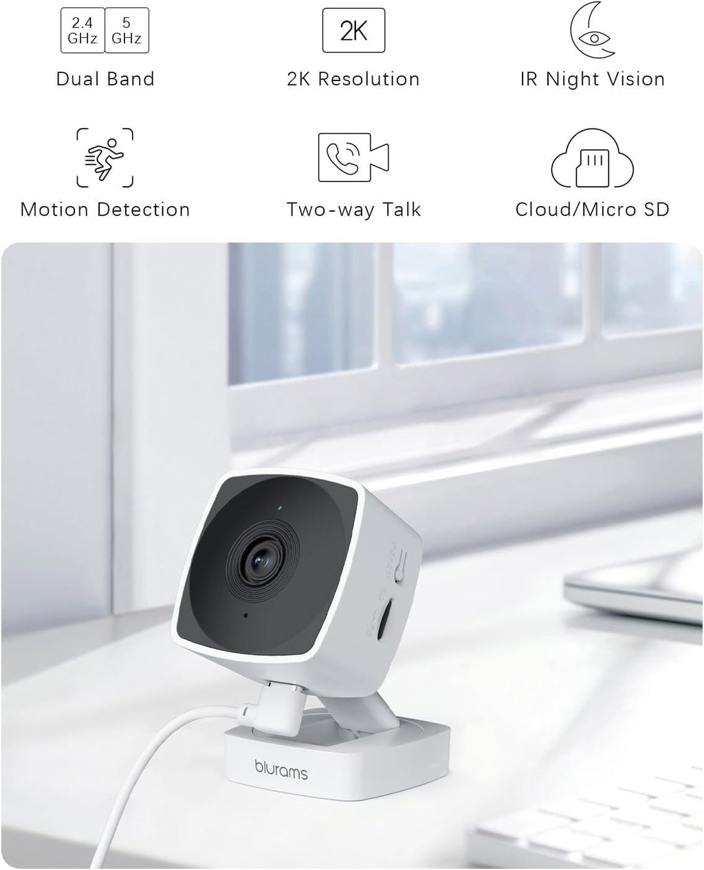 blurams Cameras for Home Security 5GHz, 2K Indoor Camera, Pet Camera with Phone App, AI Motion Detection, 2-Way Audio, Compatible with Alexa&Google Assistant, 4-Pack