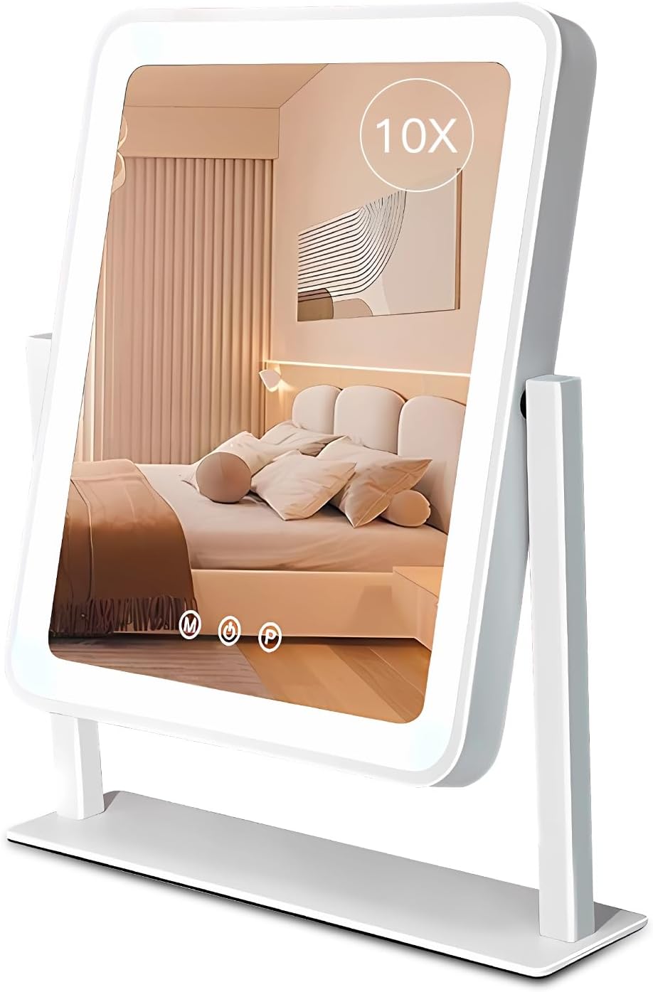 Lighted Makeup Mirror, Hollywood Vanity Mirror, 3 Color Lighting Modes, 360° Rotation, HD Glass Mirror, and 10X Magnification Mirror Smart Touch Control for Home & Travel (White)