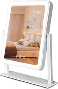 Lighted Makeup Mirror, Hollywood Vanity Mirror, 3 Color Lighting Modes, 360° Rotation, HD Glass Mirror, and 10X Magnification Mirror Smart Touch Control for Home & Travel (White)