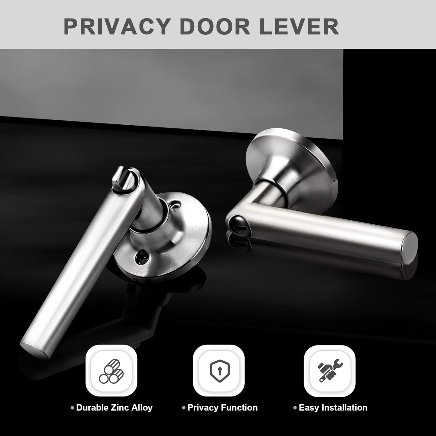 GOBEKOR 5 Pack Brushed Nickel Door Handles Privacy Door Levers with Lock,Heavy Duty Interior Door Handles for Bedroom and Bathroom,Sleek Round Door Lever Satin Nickel with No Key