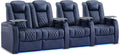 Weilianda Home Theater Seating Top Grain Leather Zero Gravity Recliner Chair Power Headrest Recline Movie Seat Gaming 7 Colors Mood Light Sofa with Tray Table USB Charge Row of 4 Loveseat Left Blue