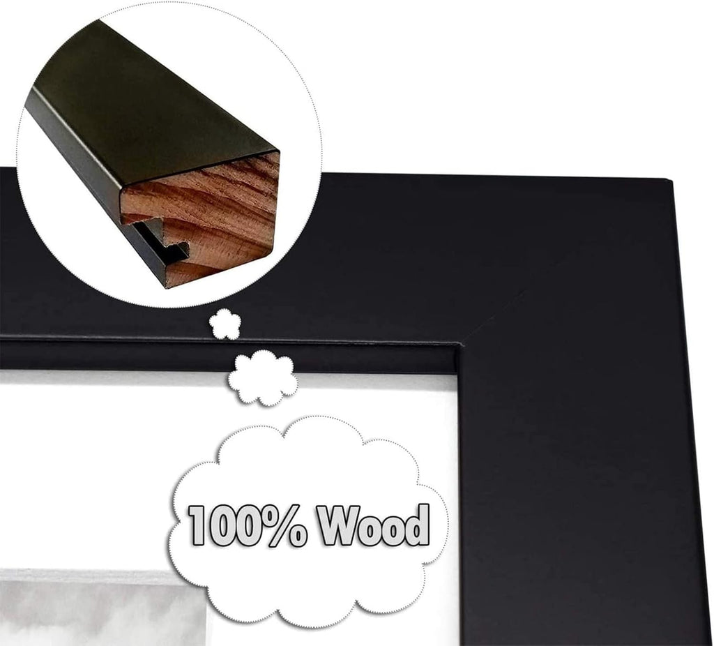 Golden State Art, 9x18 Black Wood Frame - White Mat for Three 5x7 Pictures - Sawtooth Hangers- Swivel Tabs - Wall Mounting - Landscape/Portrait - Real Glass - Collage Frame