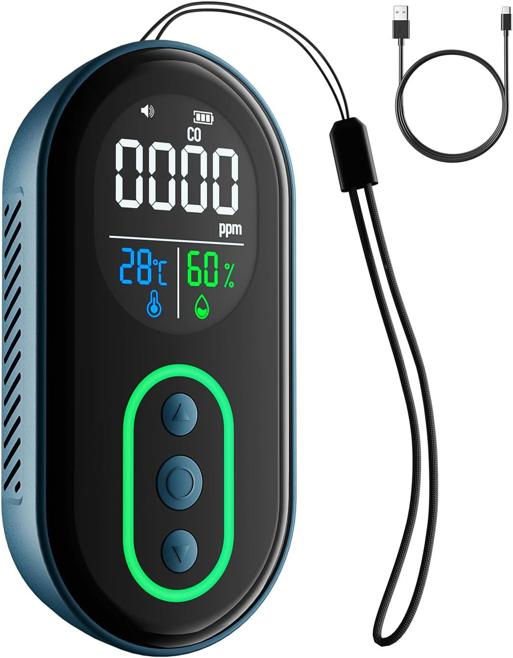 DS-399 Portable Carbon Monoxide Detectors, 168H Standby, Rechargeable 3-in-1 CO Detector with Audible & Visual Alerts for Travel & Camping, CO Meter for Home, Car & Tent - Dark Blue