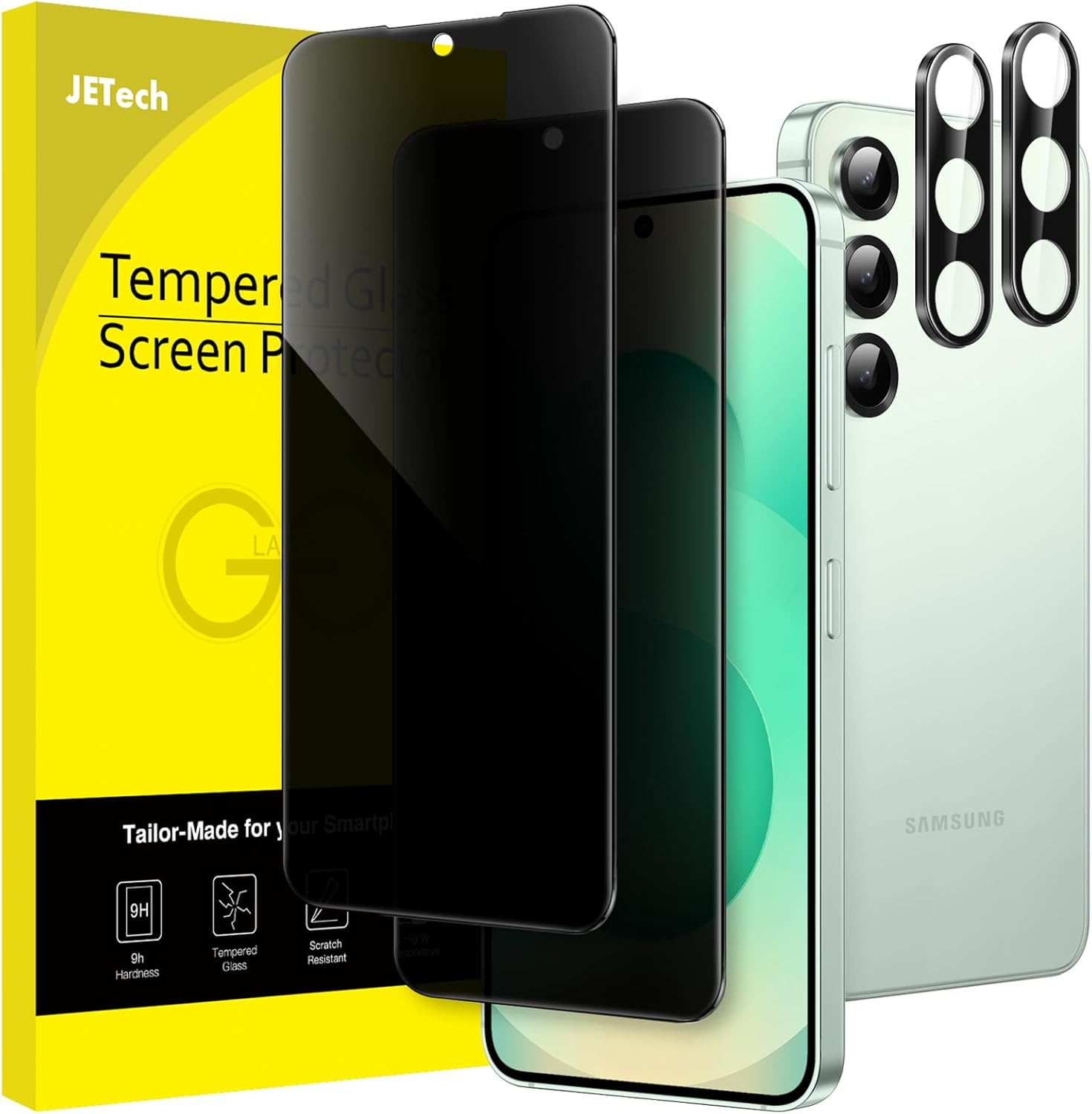 JETech Privacy Screen Protector for Samsung Galaxy S25+ / S25 Plus 5G with Camera Lens Protector, Anti-Spy Tempered Glass Film, Fingerprint ID Compatible, 2-Pack Each