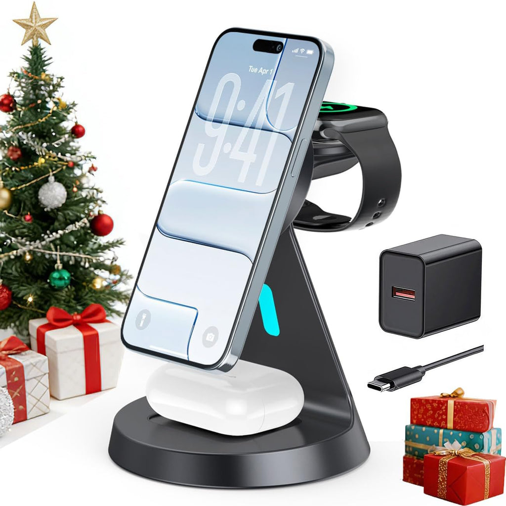 3 in 1 Wireless Charging Station for Apple Magsafe Charger Stand,Fast Magnetic Wireless Charger Station for iPhone 17 Air 16 15 14 13 12 Series,Apple Watch,Airpods