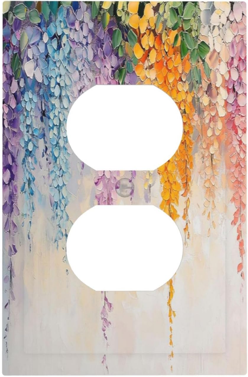 Colorful Wildflower Wisteria Cascade Floral Flower Outlet Covers 1 Gang Duplex Light Switch Cover Decorative Switch Plates Electrical Receptacle Faceplate Wall Plate for Bedroom Living Room Decor