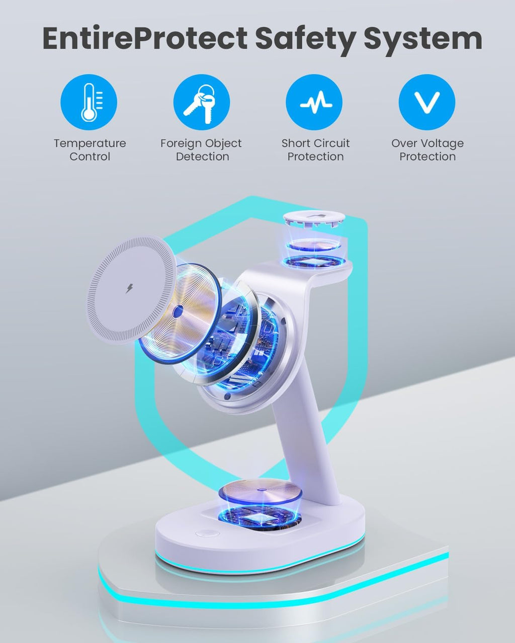 3 in 1 Wireless Charger Charging Station for iPhone,Qi2 Certified 15W Magnetic Charging Stand for Mag-Safe with 30W USB C Adapter&Friendly Night Light for iPhone 16/15/14/13/12,Apple Watch,AirPods