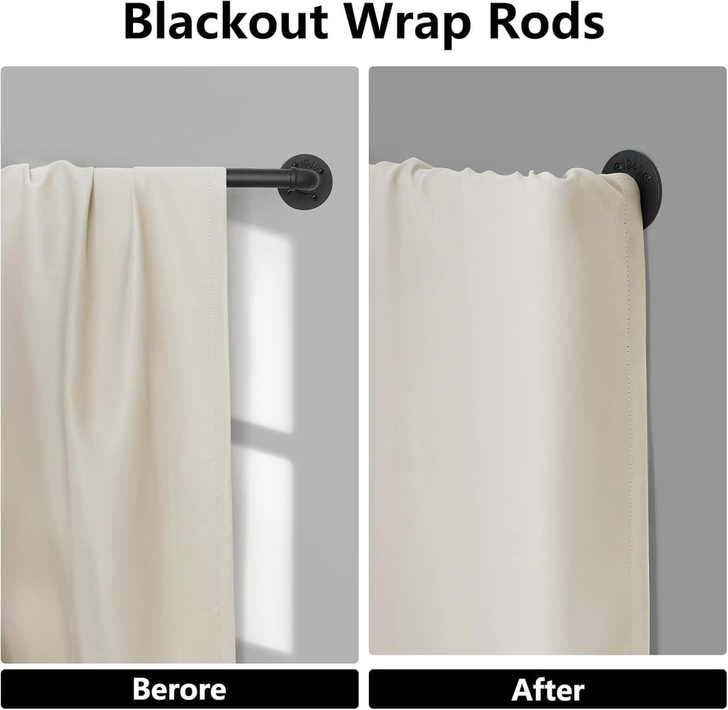 Refrze 2 Pack Curtain Rods for Windows 48 to 84 Inch, Industrial Curtain Rods Wrap Around, Heavy Duty for Bedroom & Outdoor, 48-84", "Black Curtain rod