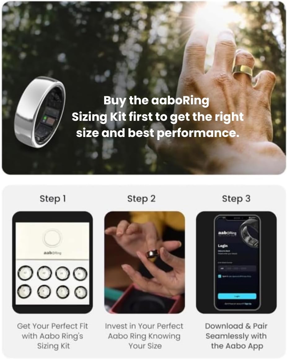 aaboRing Smart Ring, Men, Women, Track Heart Rate, Fitness, Activity, Sleep Stress Monitoring, Step Count, Up to 7 Days of Battery Life, Titanium, No App Subscription, Rose Gold 10