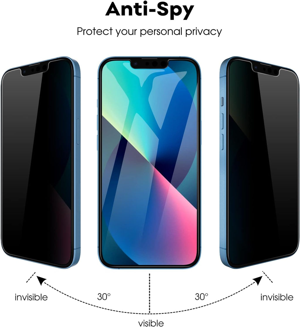 JETech Privacy Screen Protector for iPhone 13 6.1-Inch with Camera Lens Protector, Anti-Spy Tempered Glass Film, Easy Installation Tool, 2-Pack Each