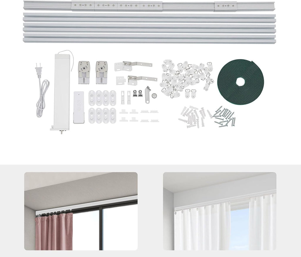 Motorized Curtain Track Celling Smart Curtains System with Remote Control Electric Curtain Rods Rail with Timer&Manual Switching&Limit Device&Touch&Memory Function, 7.08-13.78ft