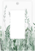 Watercolor Green Leaf Rustic Plant Eucalyptus Flowers Decorative Outlet Covers 1 Gang Single Rocker Light Switch Cover Plate Wall Plates GFCI Faceplate for Bed Room Living Room Decor