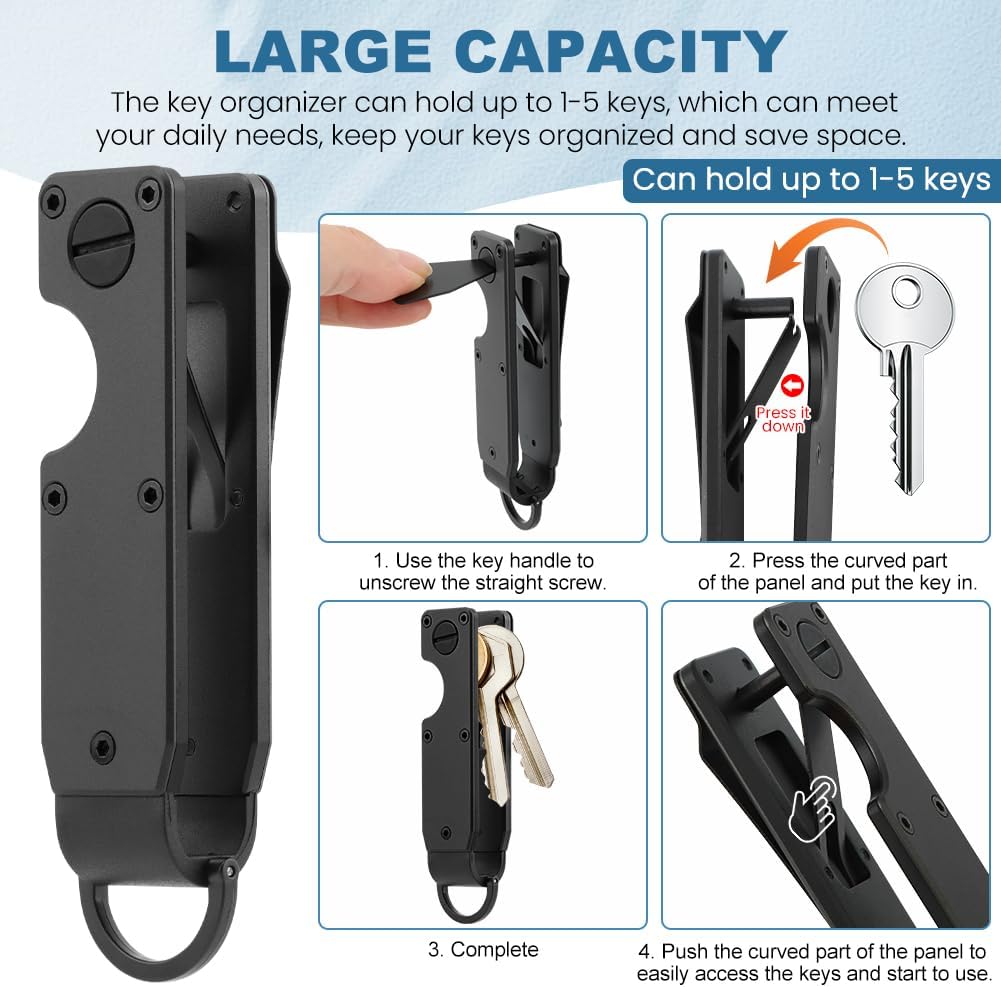 Key Organizer With Key-Handle,Compact Met-allic Key Holder,Met-allic Key-Organizer,Smart Keychain Secures 1-5 Keys